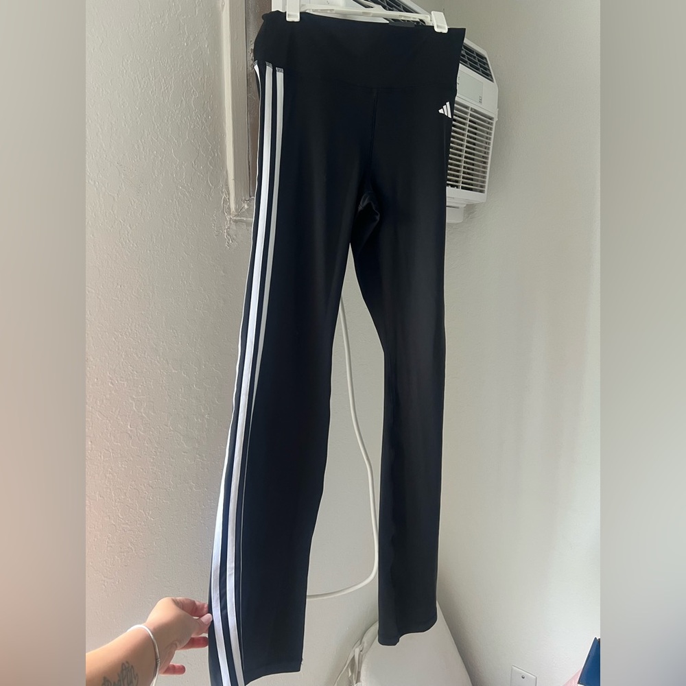 Adidas Women's Black Leggings with Triple White Stripes